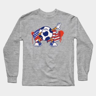 Dabbing Soccer Ball Cartoon USA American Flag Long Sleeve T-Shirt